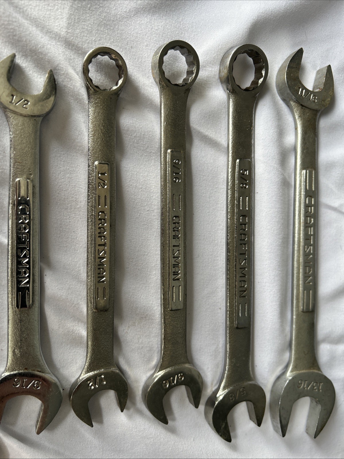 7 Craftsman Wrenches. 13/16-11/16, 1/2-9/16 Open 5/8, 9/16, 1/2, 18mm,14mm Combo