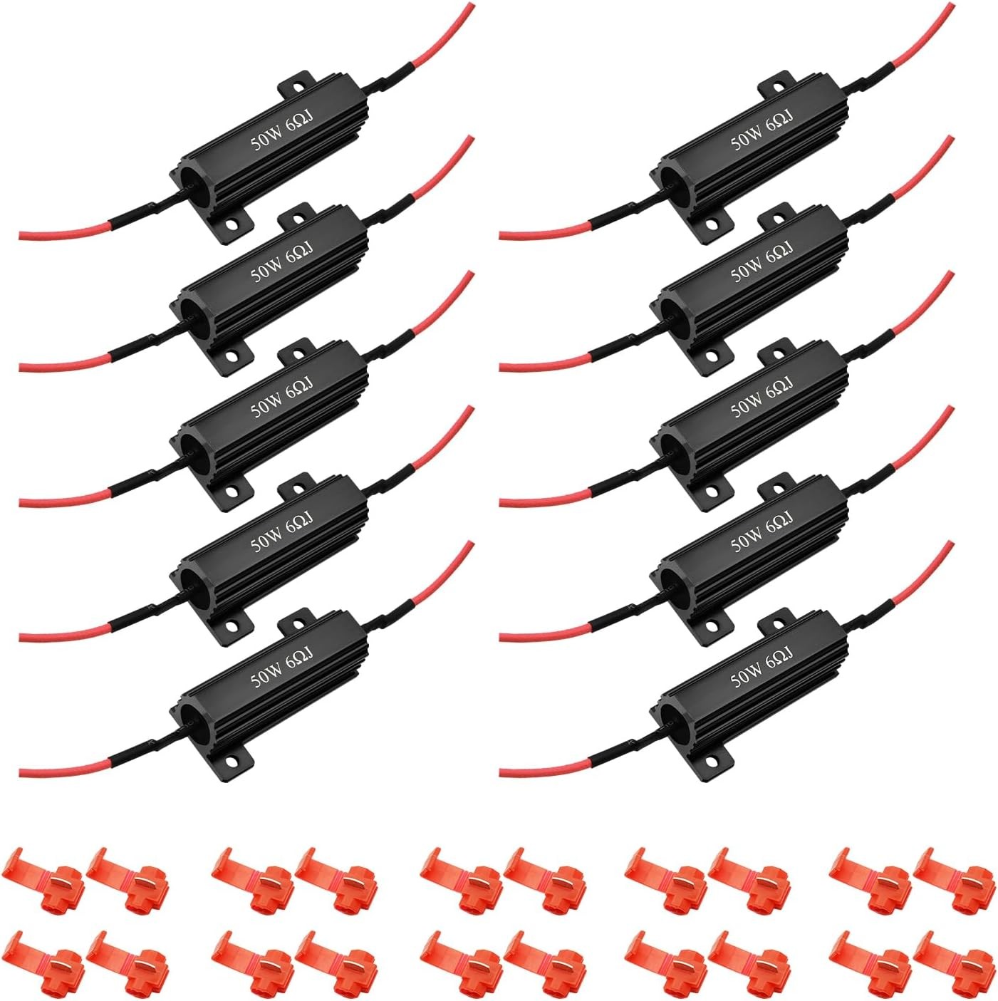 AUXLIGHT 10Pcs Quality 50W 6ohm Load Resistors – Fix LED 10 Pieces, Black