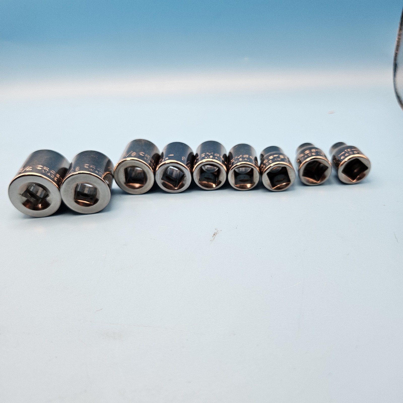 Craftsman 3/8” Drive 9pc, 12pt SAE Shallow Socket Set 1/4” – 3/4″ VTG USA G & G1