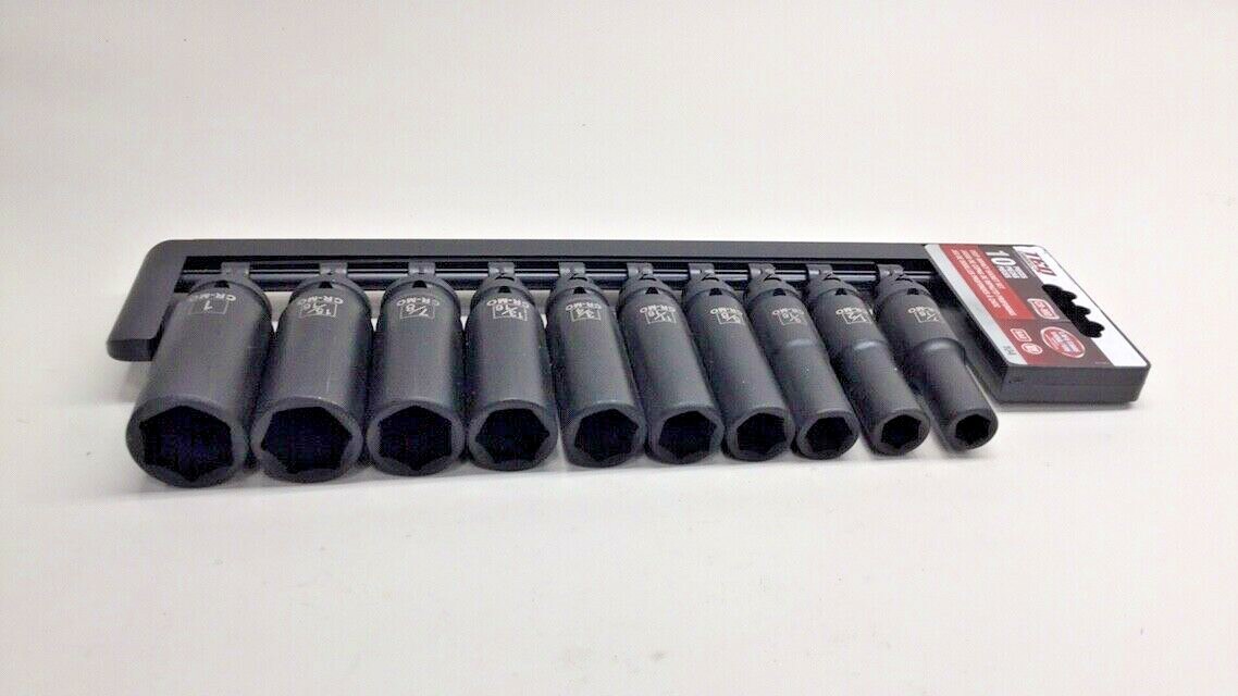 TEQ Correct 104 Deep Impact Socket Set 1/2″ Drive 10-Pieces From 7/16″ to 1″
