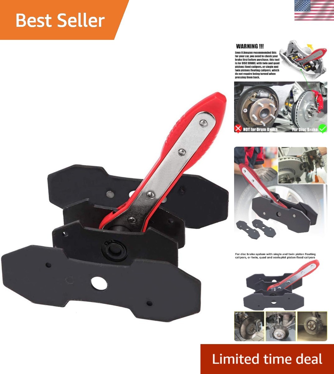 Ergonomic Ratchet Brake Caliper Compressor – Large Plates for Various Calipers