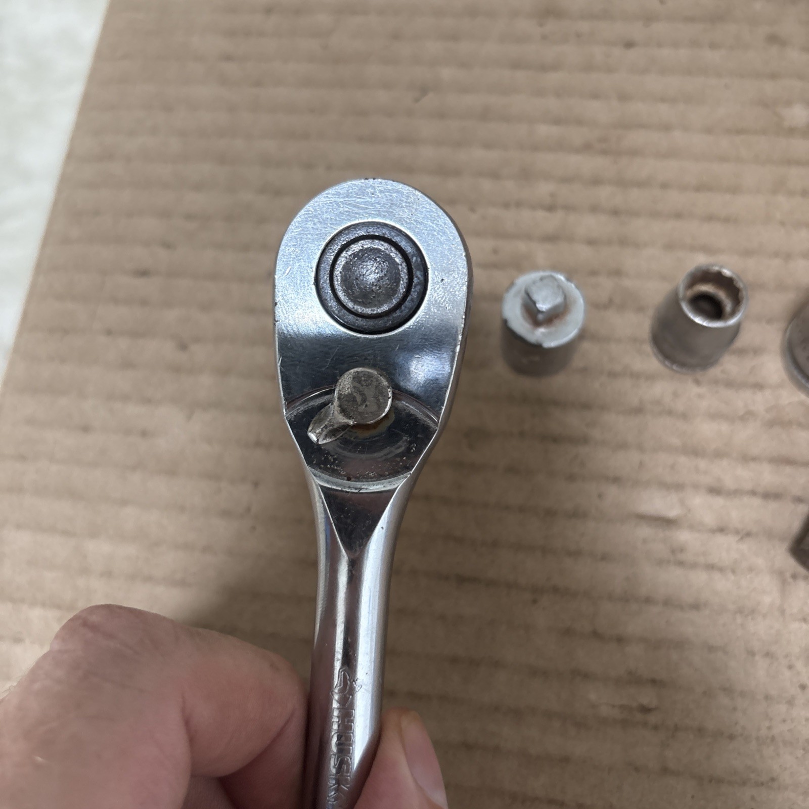 Husky 3/8″ Drive Full Polish 72 Tooth Ratchet & Vtg USA Sockets & 3/8to1/4 Adpt.