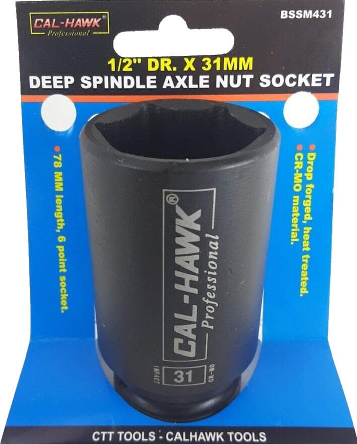 1/2″ DR. x31 mm Deep Spindle Axle Nut Socket CR-MO Material 78 mm length 6 point