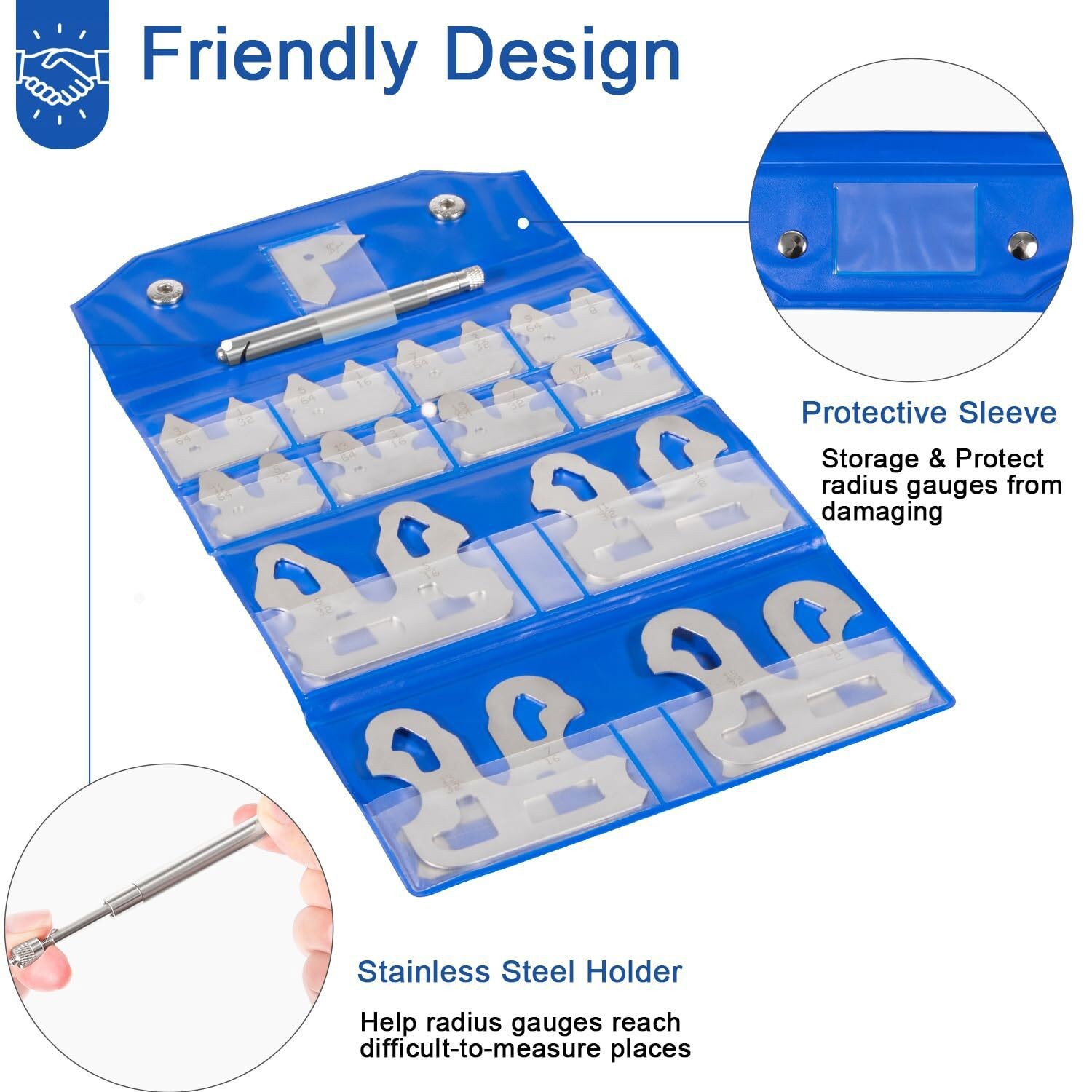 Radius Gauge Set25PCS 1/64-1/2 Stainless Steel Measuring Tool w Holder 3602-5021