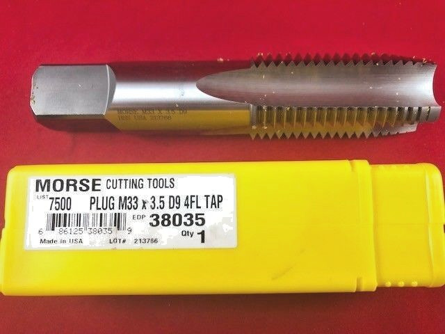 M33 X 3.5 Plug Hand Tap Morse MT3838035 33MM RH USA D9 4 FLUTE