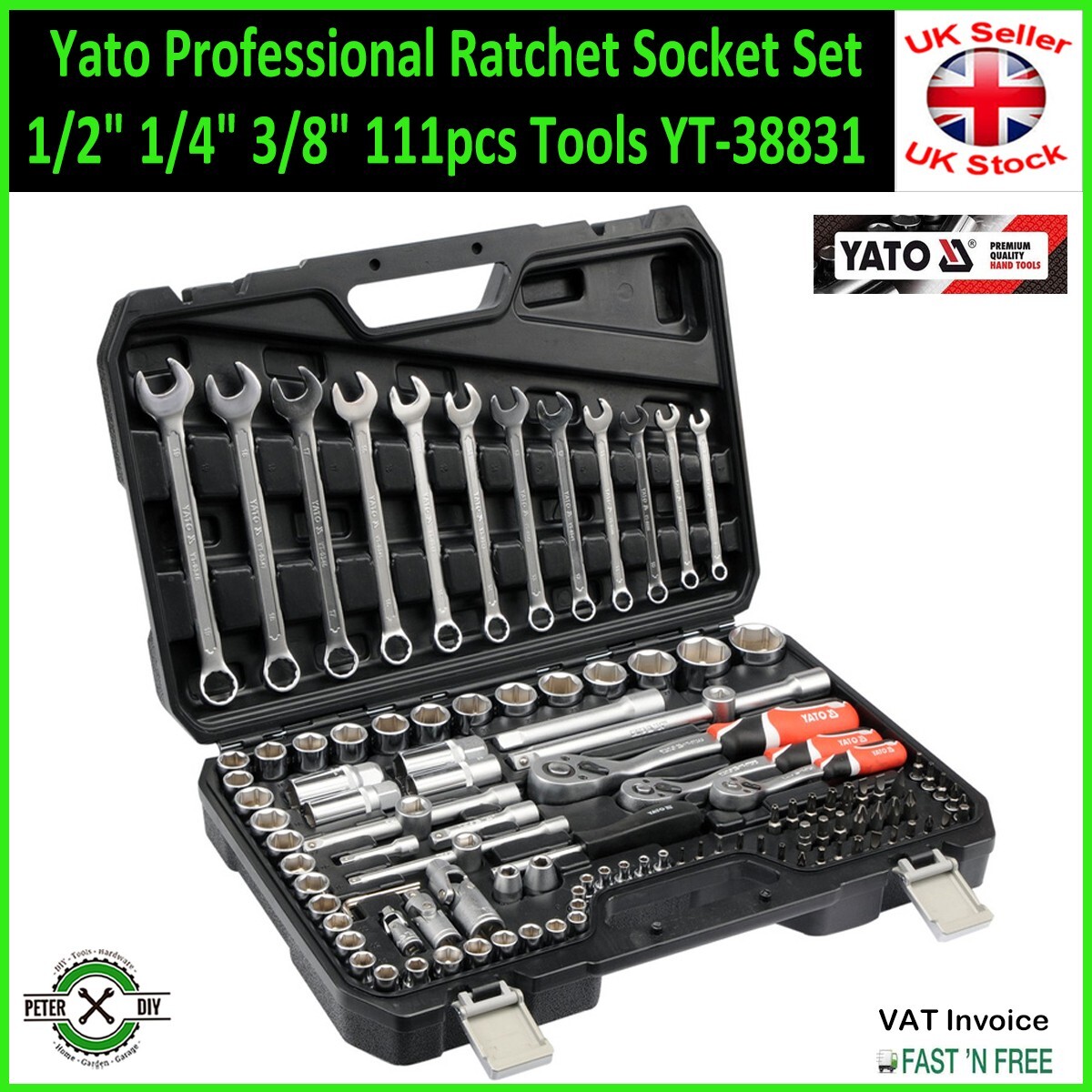 SOCKET SET RATCHET Yato Professional Tools 1/2″ 1/4″ 3/8″ 111pcs Tools YT-38831