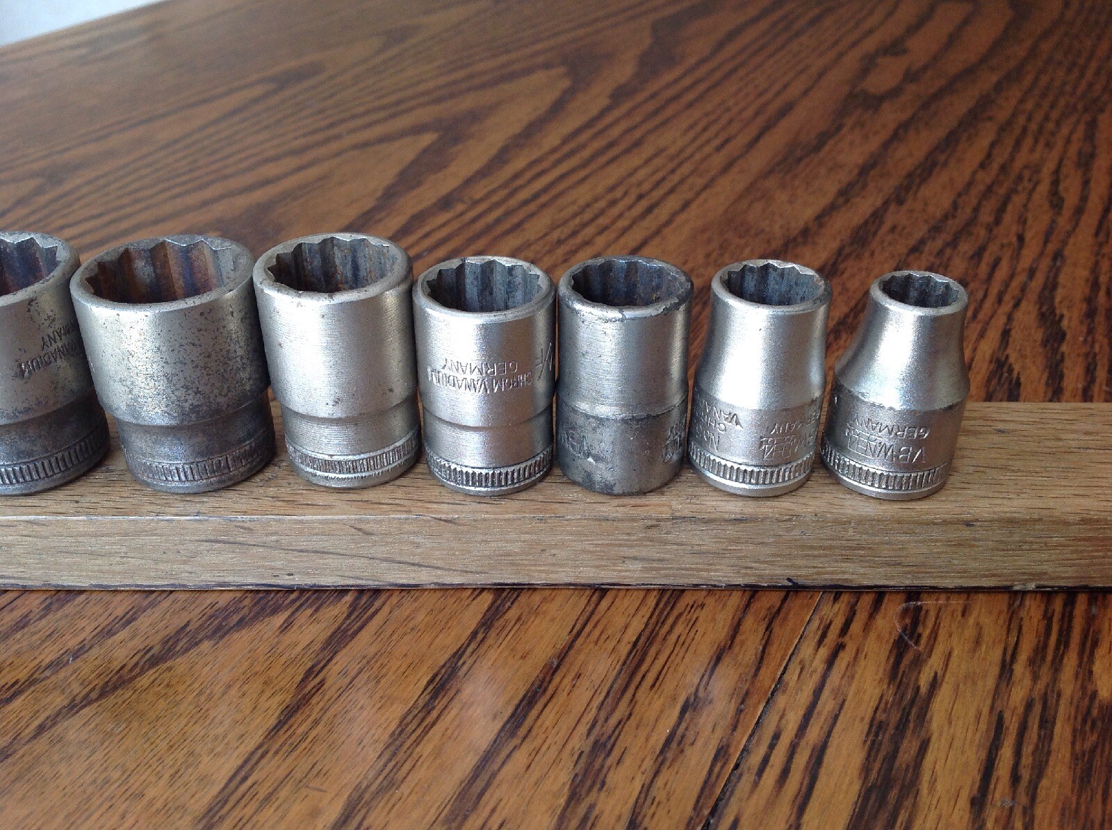 9 Vintage VBW German AF Sockets With 1/2″ Drive 1-1/4″ To 7/16″AF.