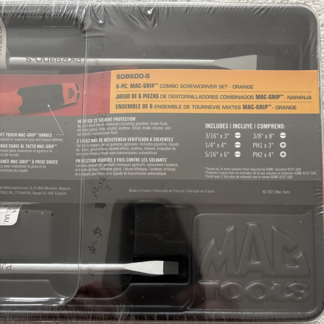 Mac Tools 6 Pc. Mac Grip Combo Screwdriver Set w/Plastic Storage Tray (Orange)