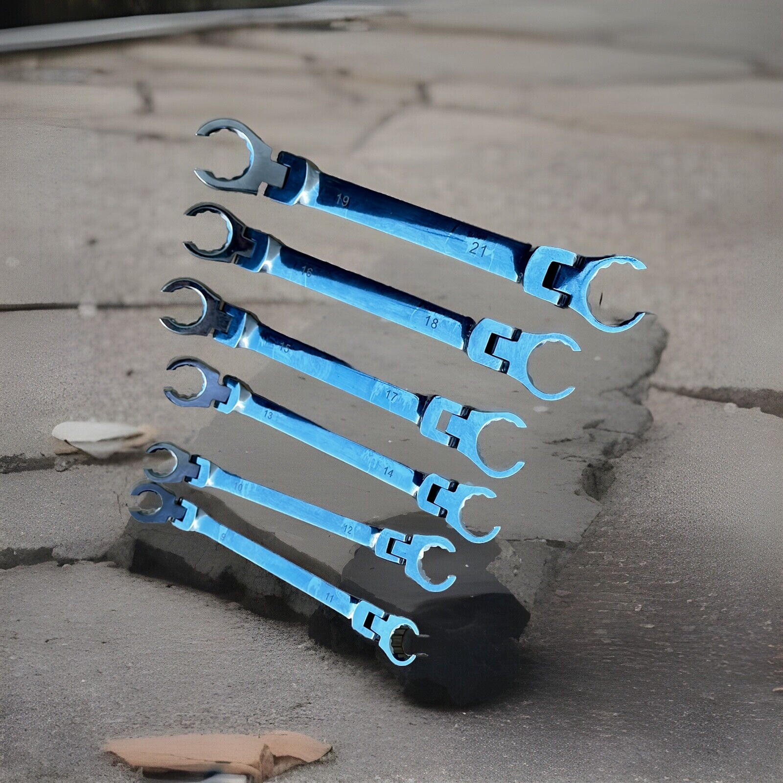 6pc Metric Double End Flexible Head Flare Nut Wrench Set Offset Spanner Wrenches