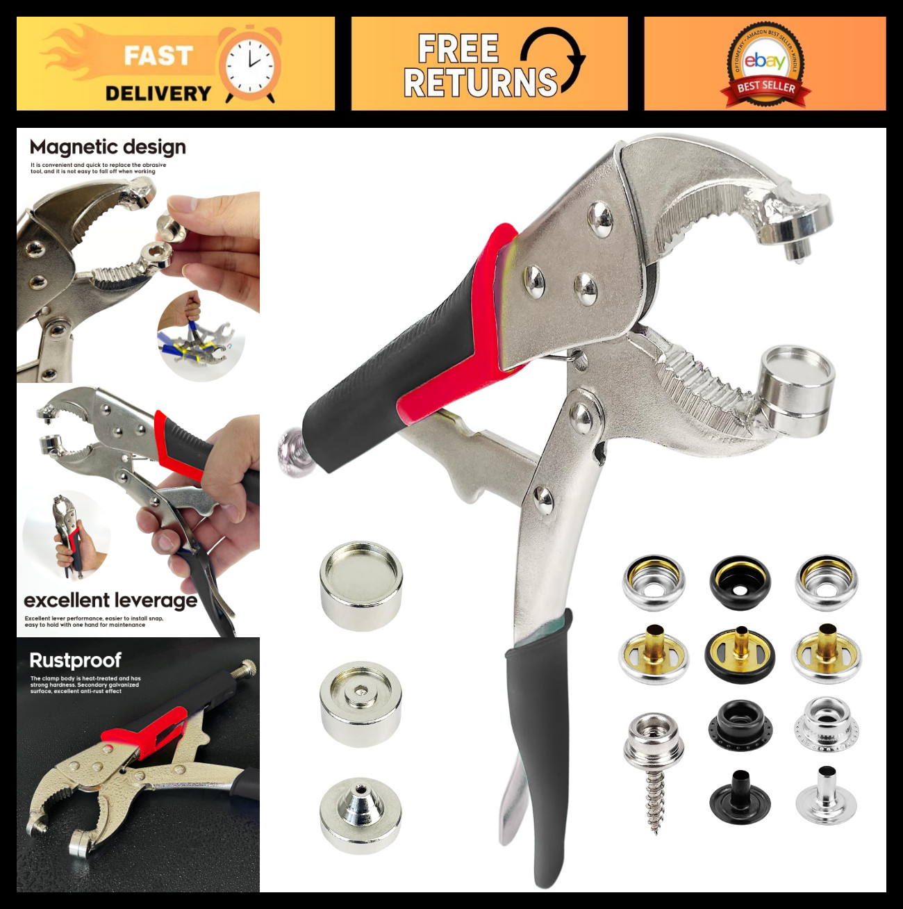 Heavy Duty Snap Tool Kit for Boat Covers – Setter Pliers & 60 Stainless Fastener