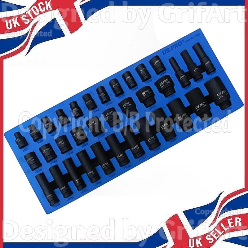 35PC SET 1/2″ DRIVE 6PT CR-V DEEP AND SHALLOW HEX IMPACT SOCKET LONG SHORT REACH