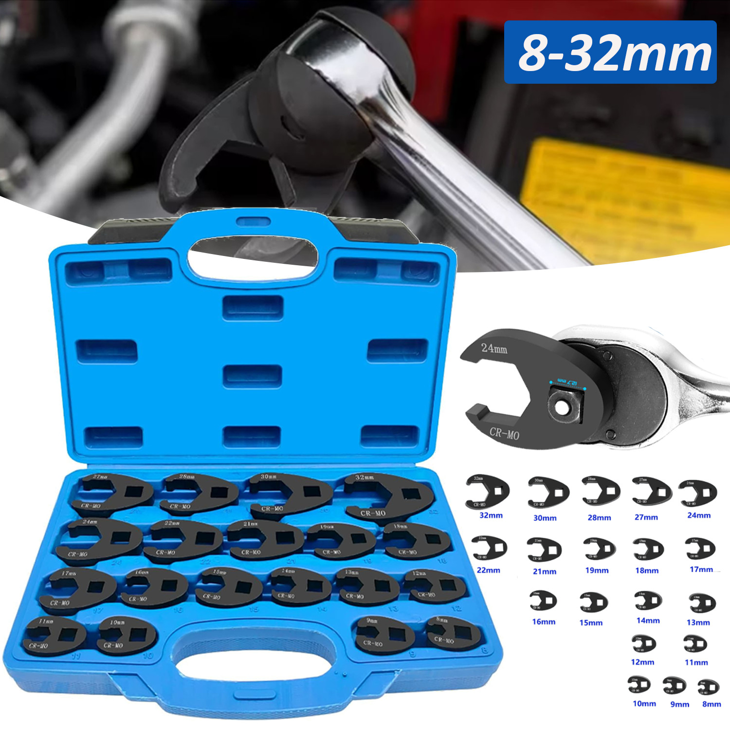 Crows foot Wrench Set 1/2″ and 3/8” Drive Flare Nut Crowfoot Wrench Set Metric