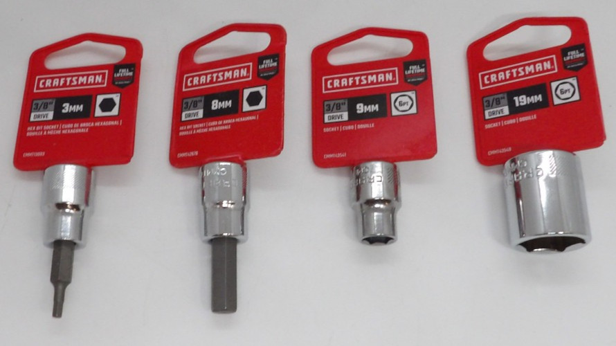 Craftsman Socket Set of 4 (18) 3mm, 8mm, 9mm & 19mm 3/8″ Drive New