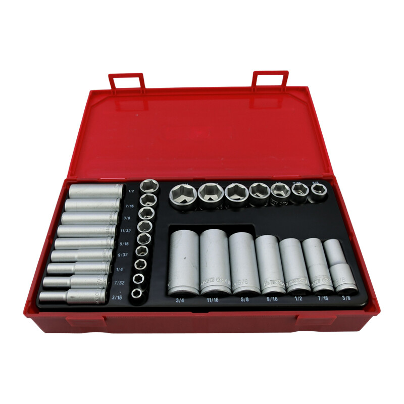 Teng Tools 1/4 & 3/8 Drive Socket Set Imperial + Case 3/16″ 3/4″ 6 Pt AF