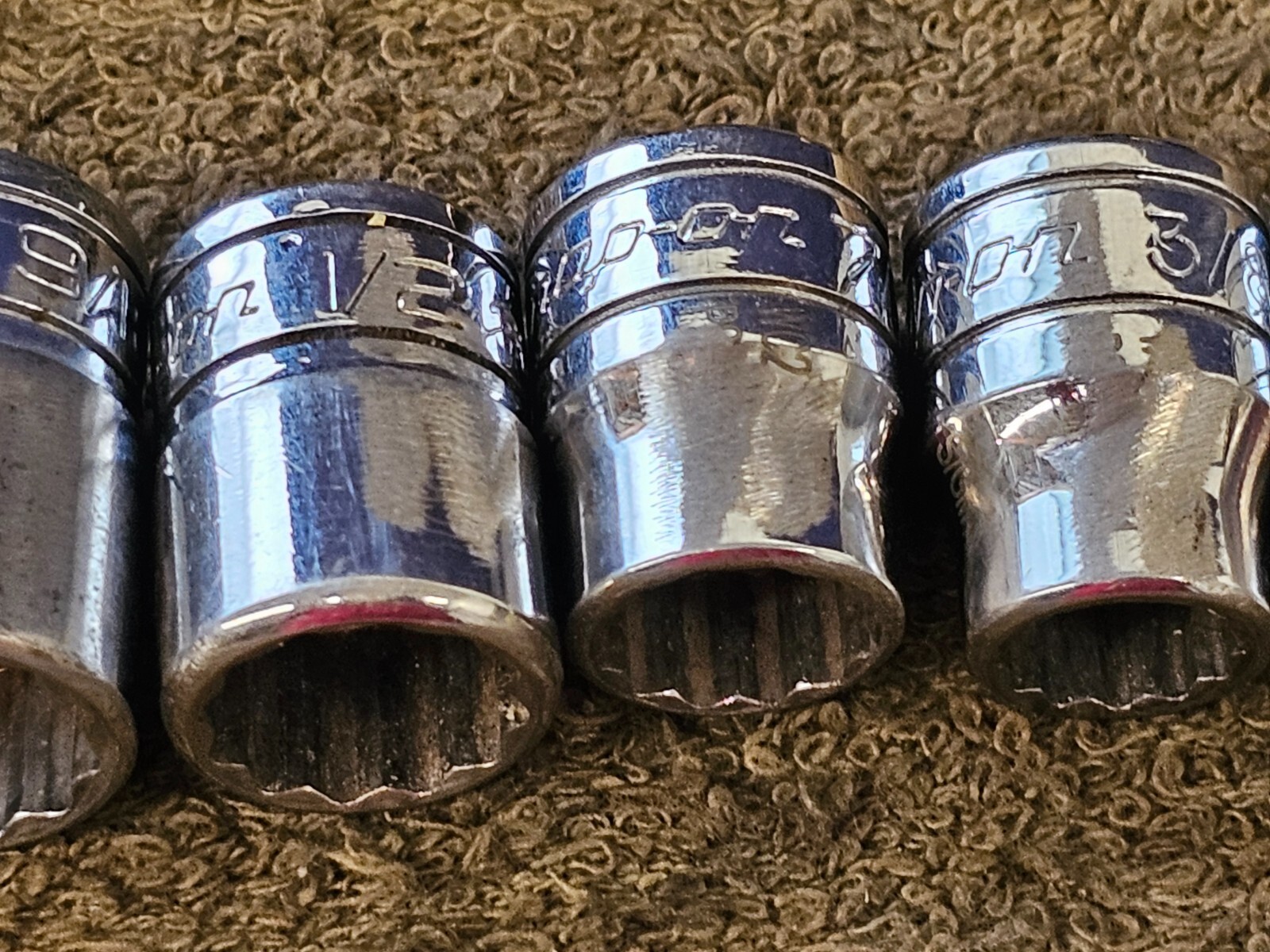 13 Snap On Socket Set 3/8″ Drive F F301 12 Point SAE 15/16 7/8 13/16 3/4 11/16