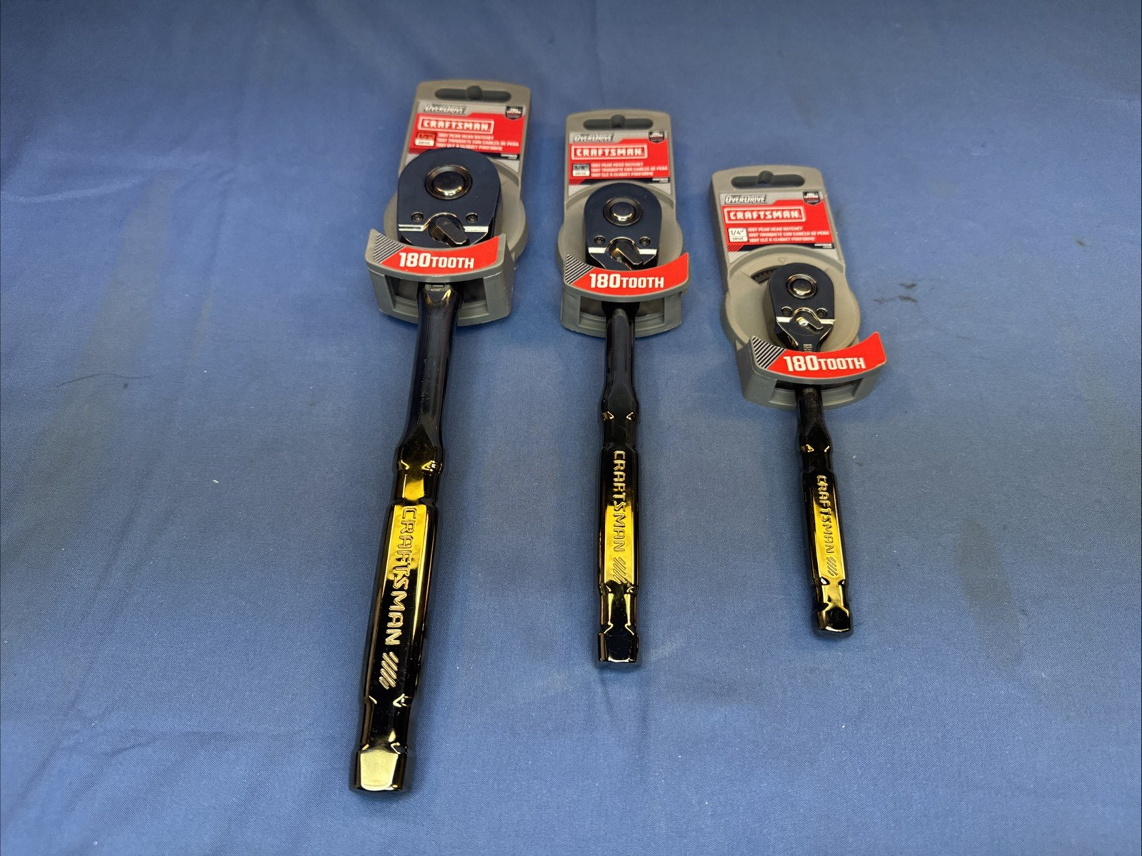 New Craftsman 3pc 180 Tooth Overdrive Ratchet Set 1/2″ 3/8″ 1/4″ Drive Gun Metal