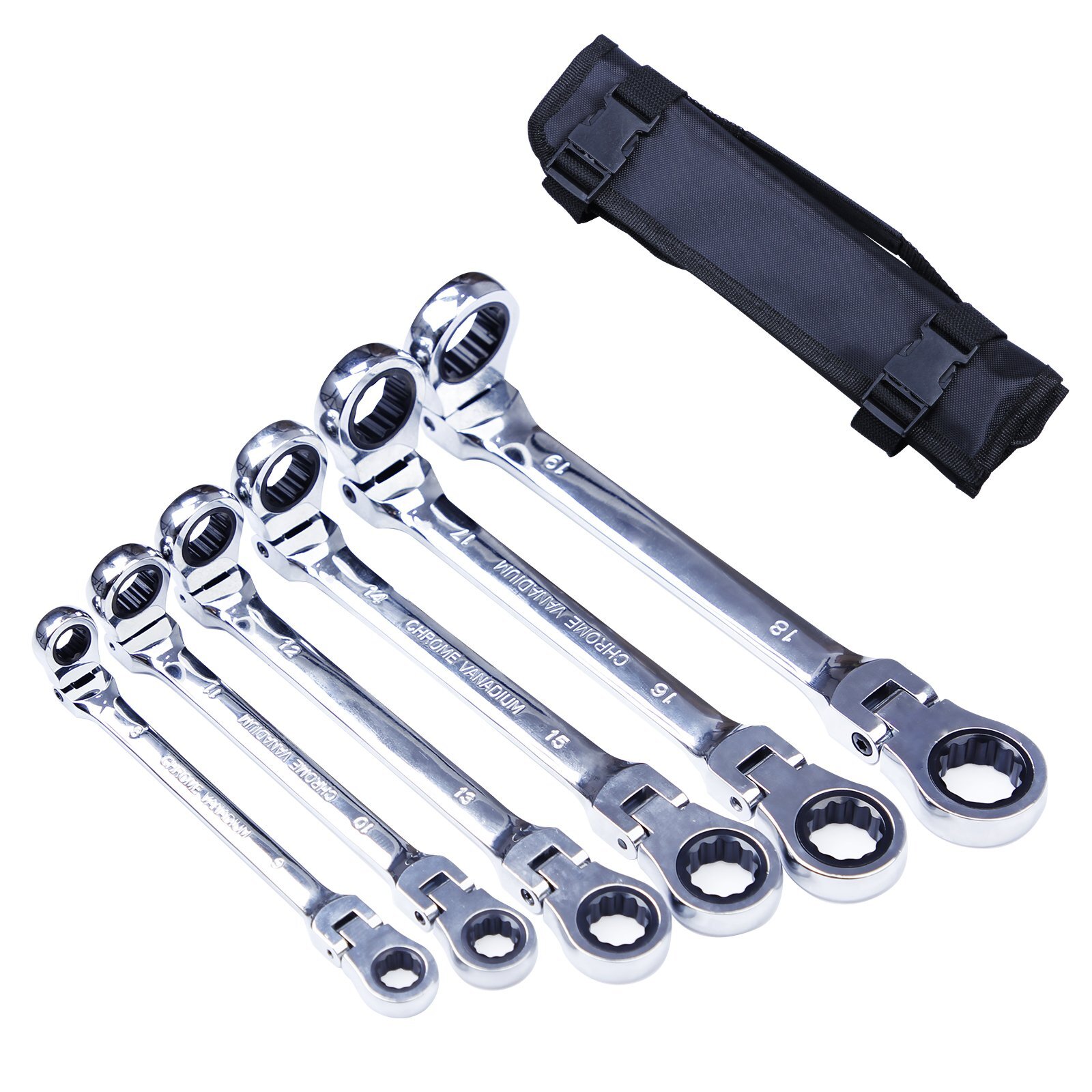 6X Double Box End Ratcheting Wrench Flex-Head Extra Long Heavy Duty Spanner Kits