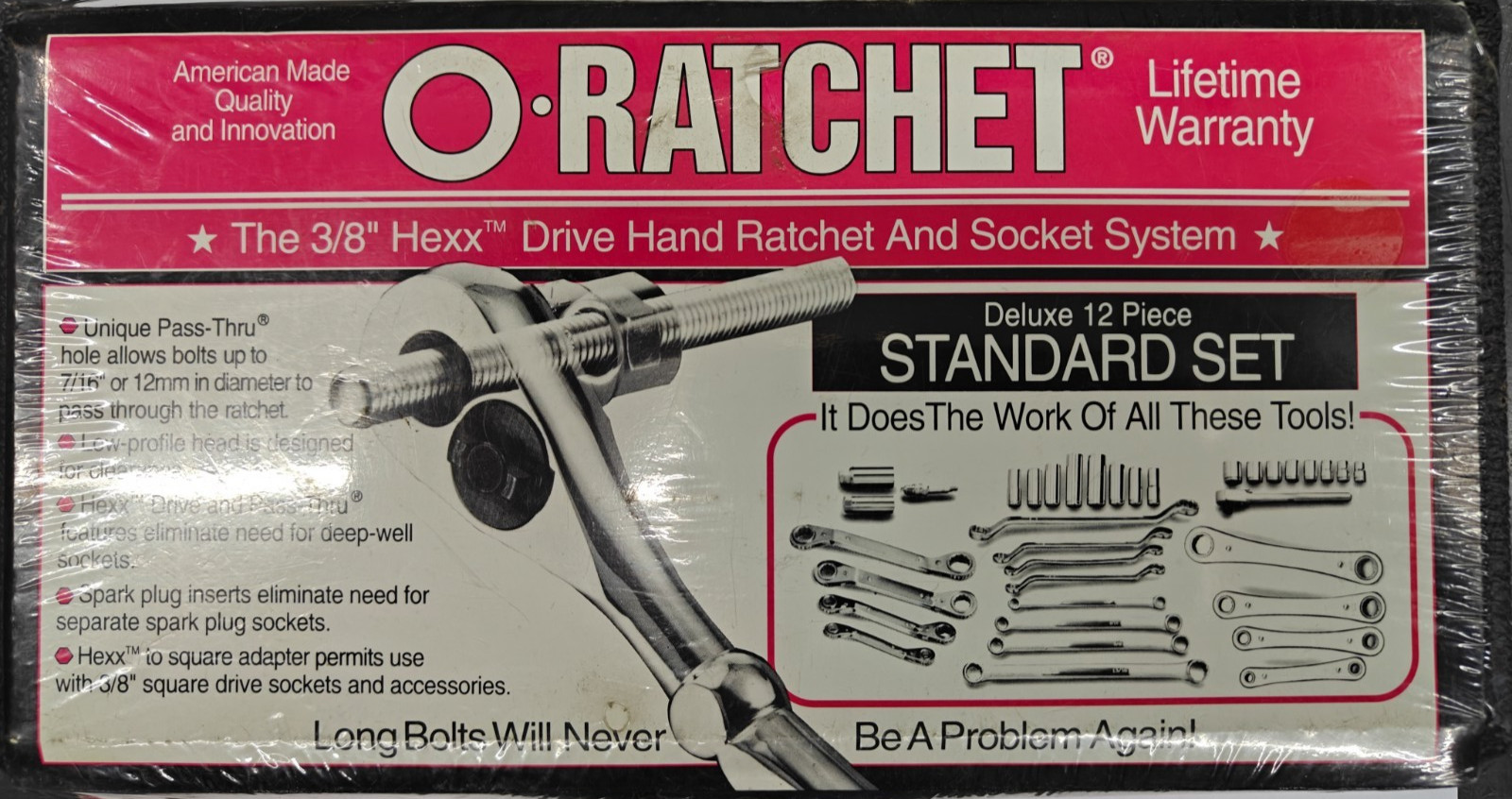O-Ratchet 12-Piece Pass-Thru Hole Ratchet & Socket Set 3/8″ Drive SAE 34752 USA