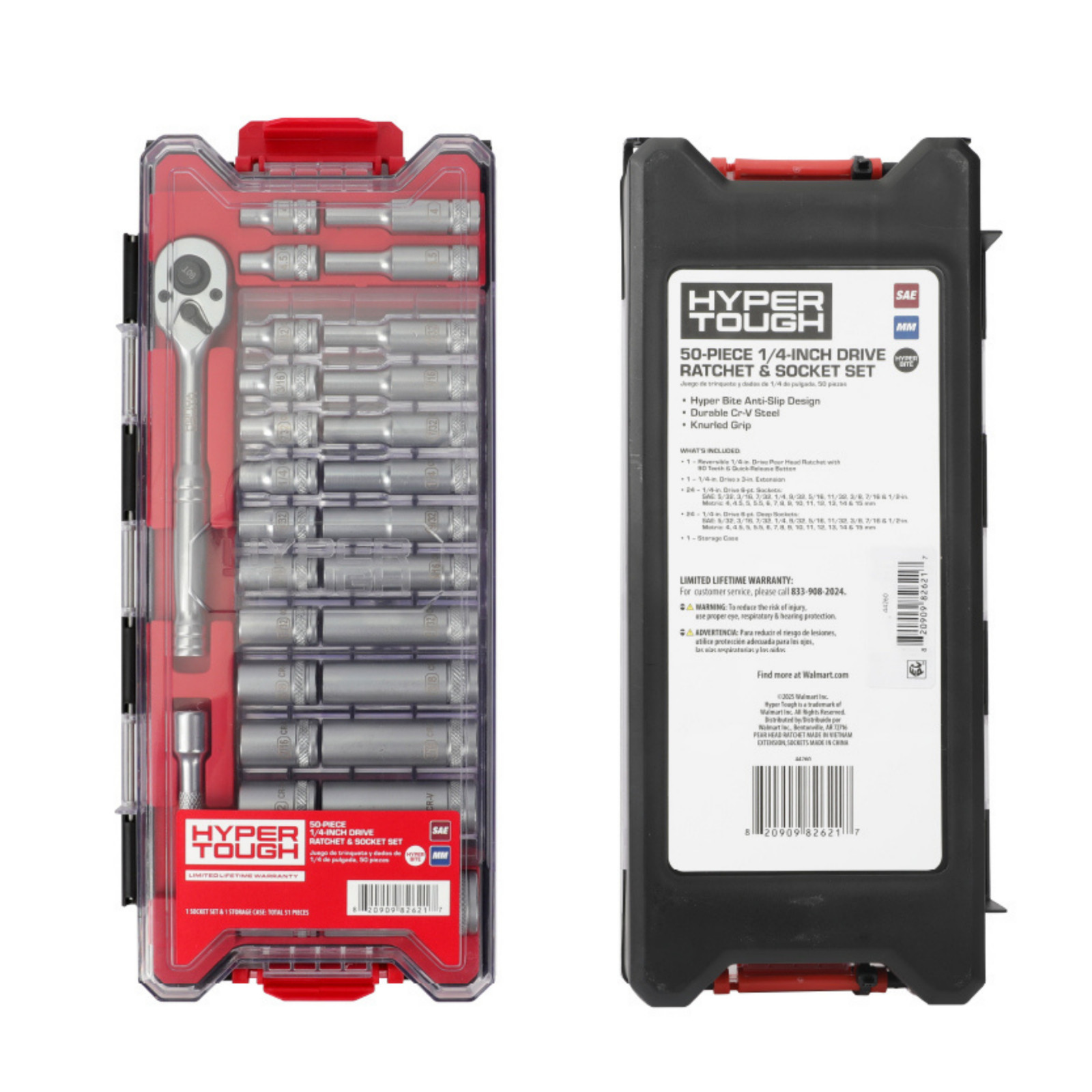 Hyper Tough 1/4-Inch Drive Ratchet and Socket Set, SAE and Metric, 50 Pieces