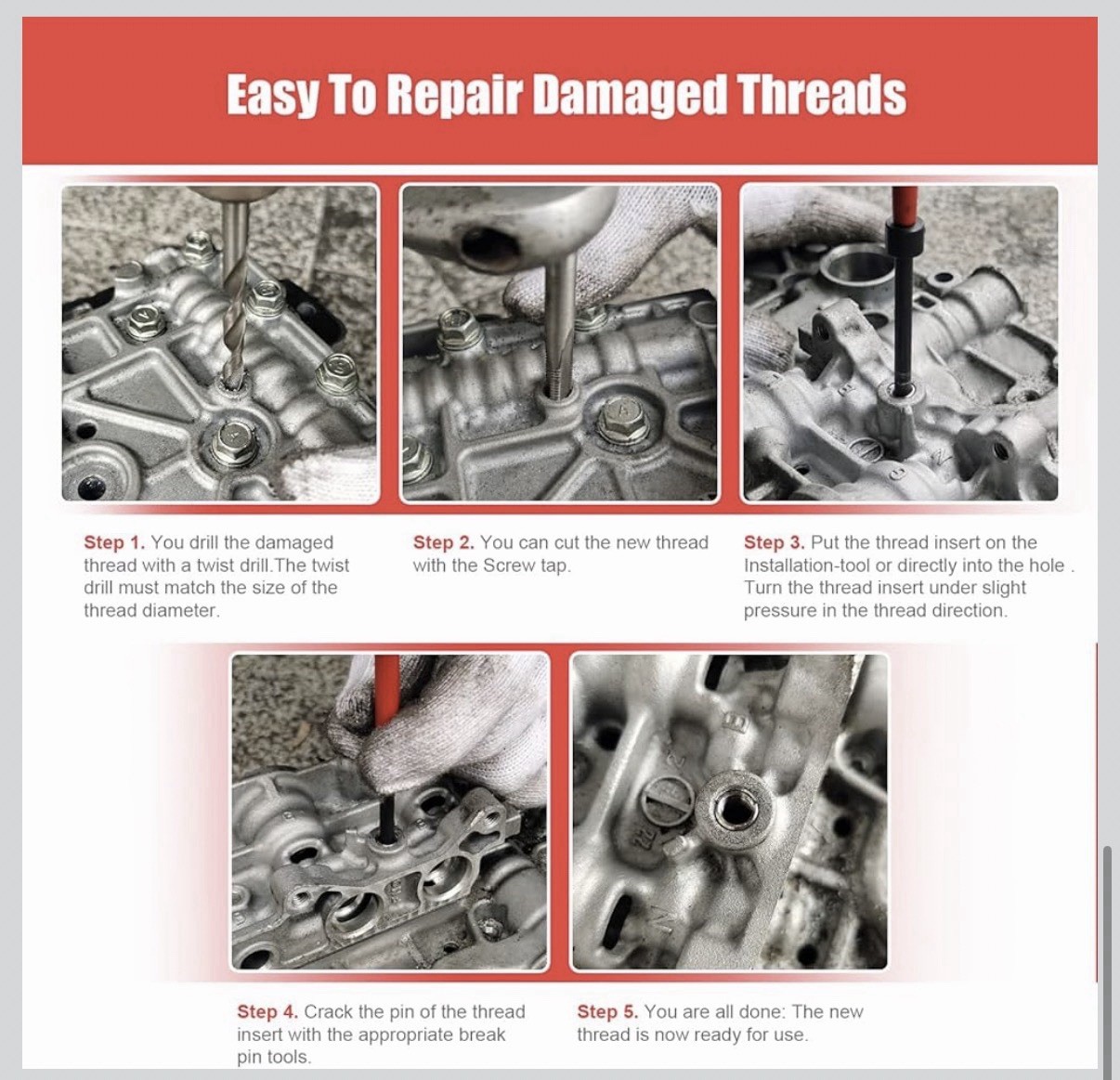 BILITOOLS Helicoil Thread Repair Kit SAE, 131-Piece HSS Drill Heli Coil Repai…