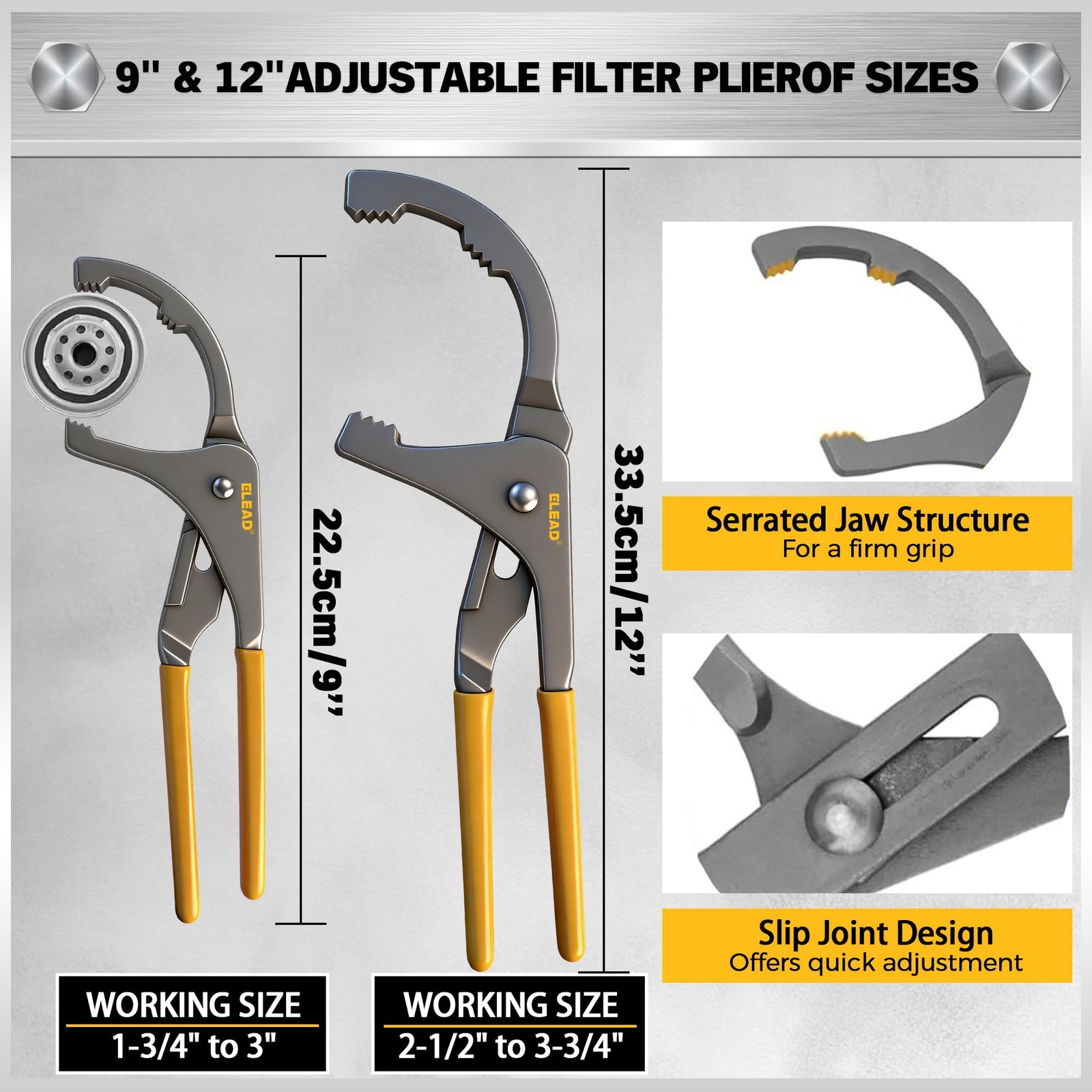 9 PCS Oil Filter Wrench Set Professional Pliers Swivel Head Removal Tool Auto