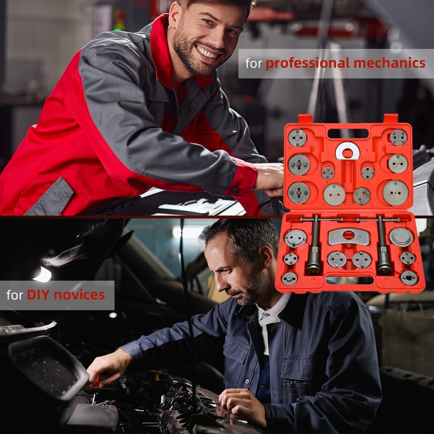 24Pcs Disc Brake Caliper Tool Kit Front Rear Brake Piston Compression Tool Set