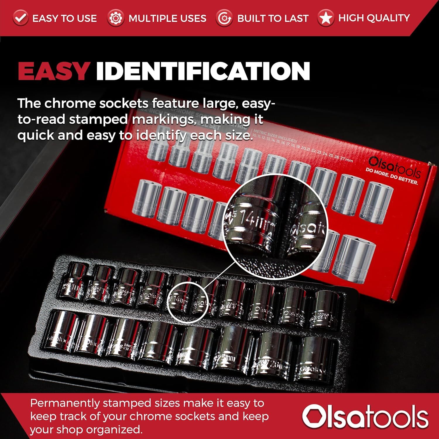Olsa Tools Metric Socket Set (18pc) | 18pc, 1/2-Inch Drive, Shallow