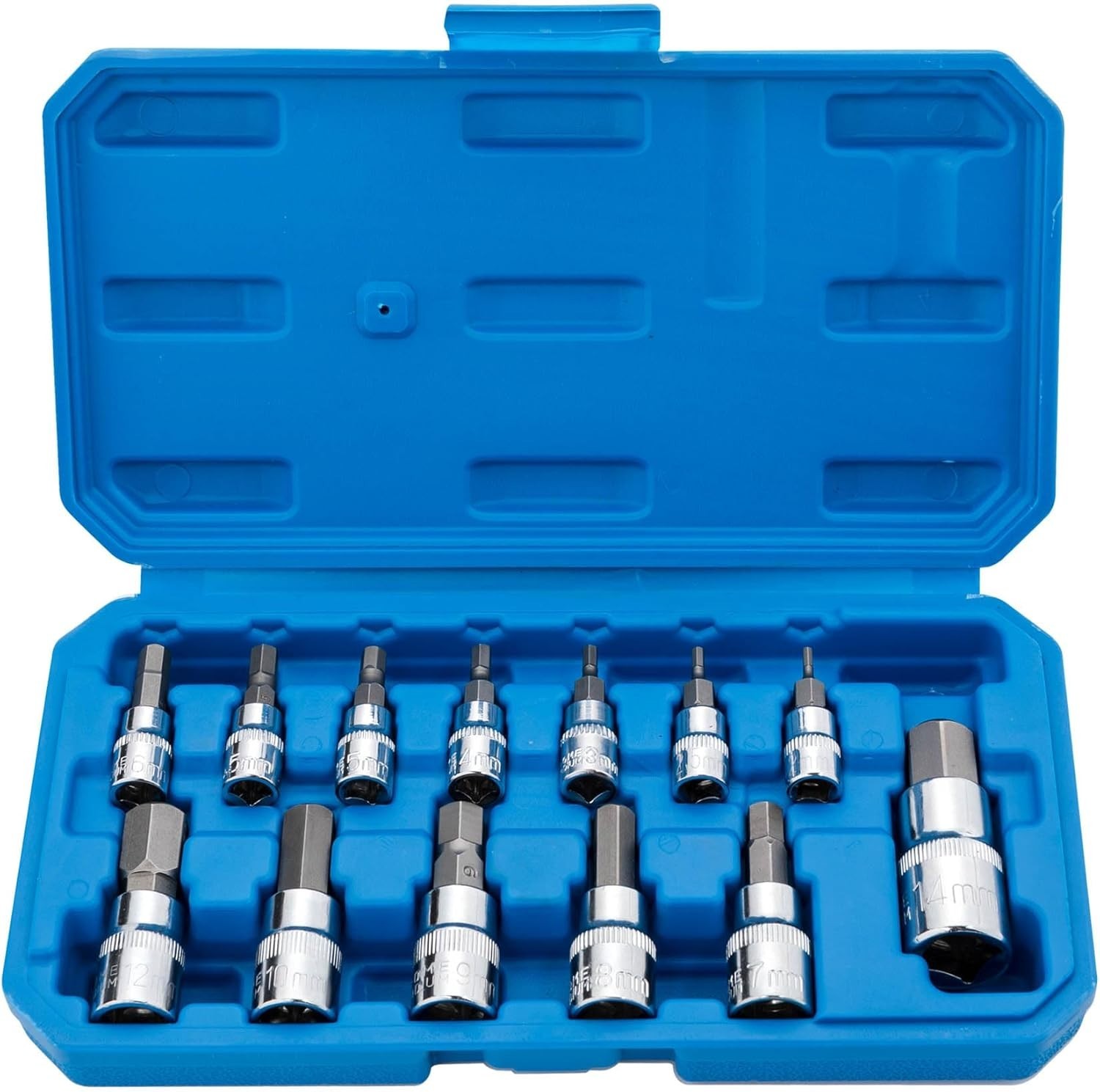 Versatile 13-Piece Metric Hex Bit Socket Set for Tools | Polished Chrome Finish