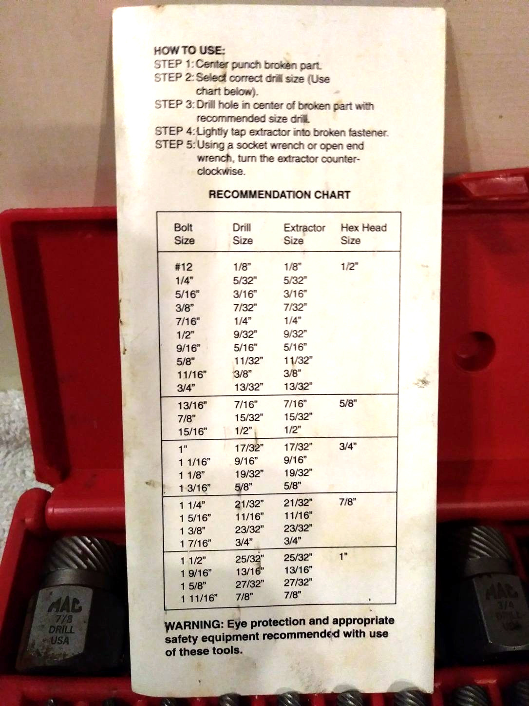 MAC TOOLS 25 PC. SCREW EXTRACTOR SET HEXAGONAL HEAD MULTI SPLINE SIZES 1/8 -7/8