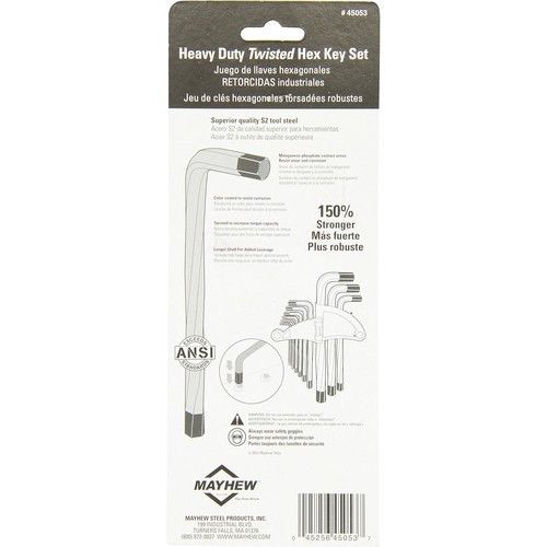 Mayhew 45053 Metric Twisted Hex Key Set, 10″ Overall Length, 9-Pieces