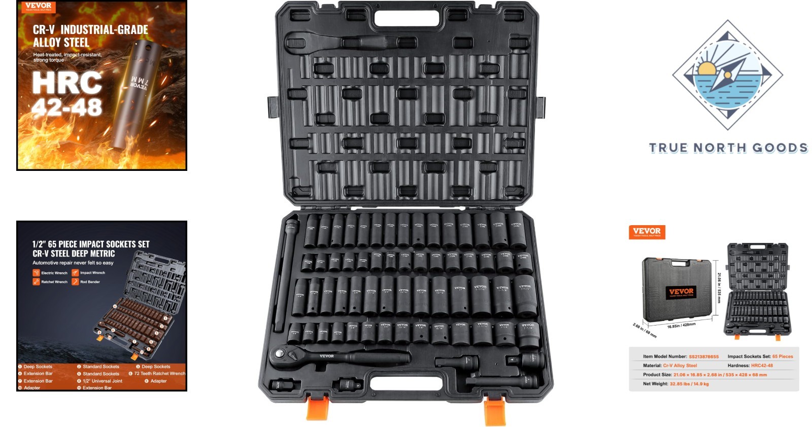 Comprehensive 1/2″ Drive Impact Socket Set, 65 Cr-V Steel Tools for Auto Repairs