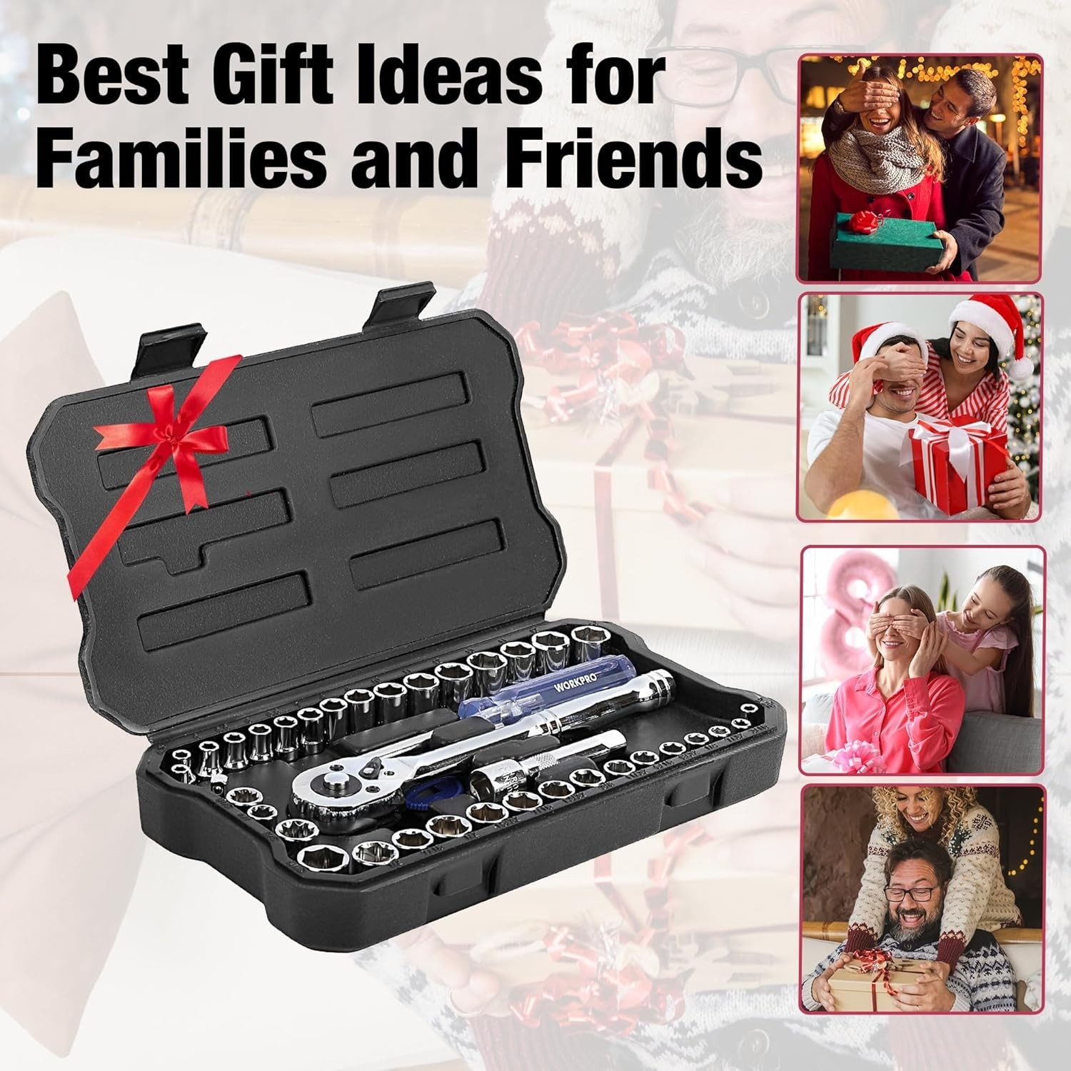 39-Piece Drive Socket Set 1/4» & 3/8», CR-V Metric and SAE Sockets with Qui…