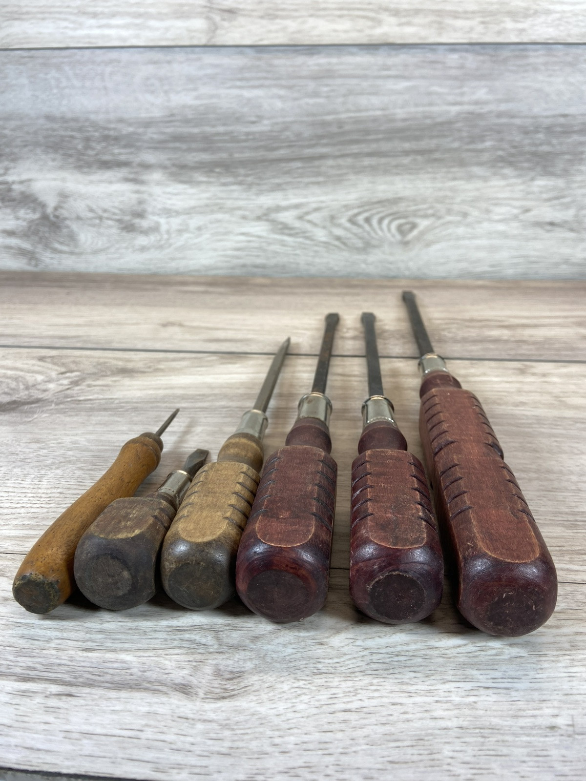 Vintage Cobra Wood Handle Screwdriver Set (6) Flathead Tools Great Condition