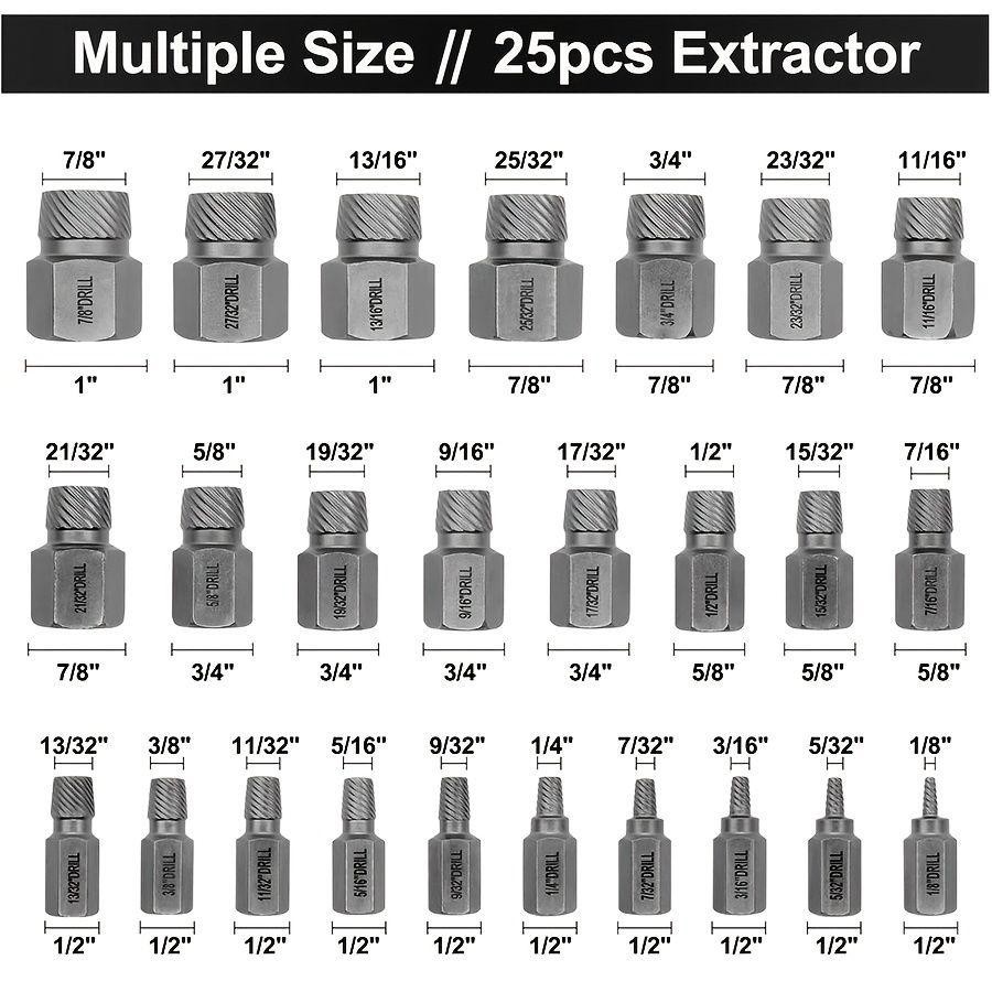 25 piece screw extractor tool set, hexagonal multi rack easy to remove bolt tool