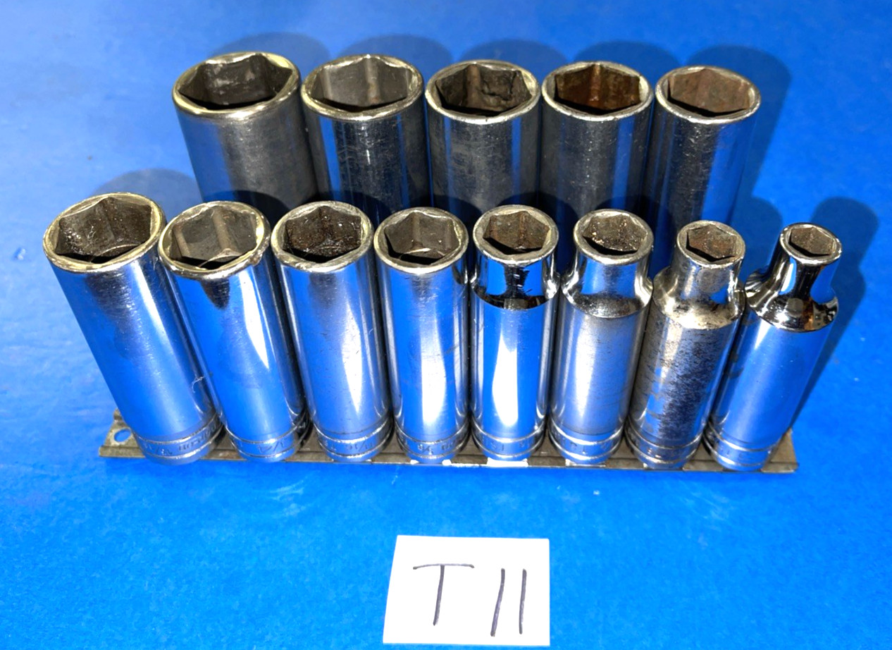 SNAP-ON TOOLS 13 PIECE 1/2 DRIVE SAE. DEEP CHROME SOCKET SET 6 POINT 313TSYA