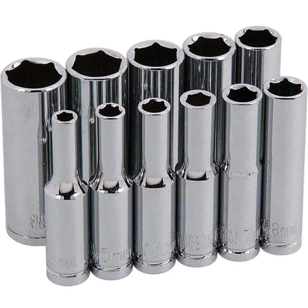 Neilsen 11pc 1/4″ Metric Long Reach Deep Sockets 4mm – 13mm Set With Rail