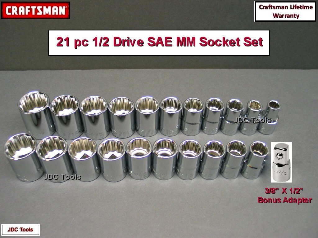 CRAFTSMAN HAND TOOLS 21pc 1/2 SAE METRIC MM 12pt ratchet wrench socket set L08