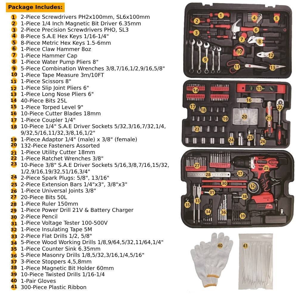 599 Pieces Tool Set Mechanics Tool Kit Wrenches Socket Screwdrivers w/ Gloves