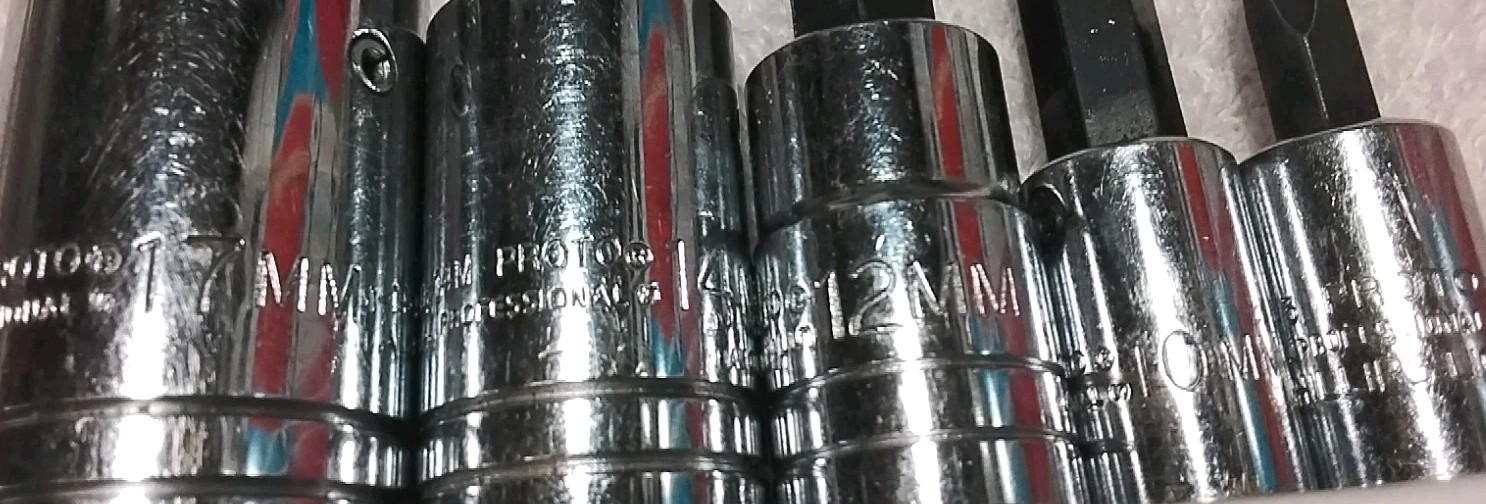 5PC PROTO 1/2″&3/8″ DRIVE 17MM-14MM-12MM-10MM& #4 PHILLIPS HEX SOCKET SET…