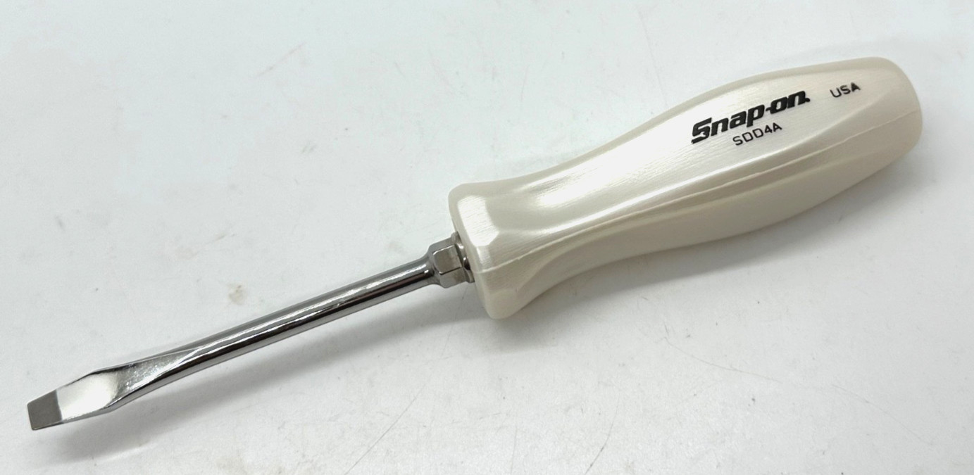 🇺🇸NEW Snap On Tools PEARL WHITE Hard Flat Blade Screwdriver Slotted 8″ Long