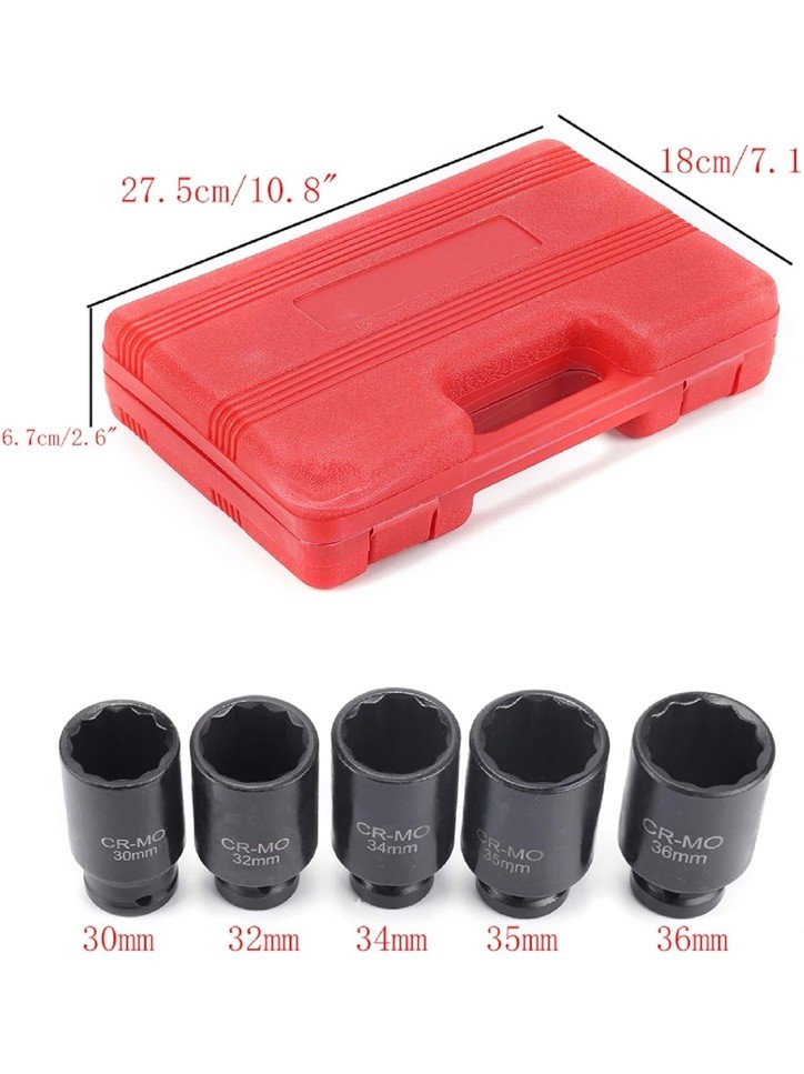 Hub Nut 5PCS 30mm 32mm 34mm 35mm 36mm Deep Impact Socket Set 1/2″ Drive