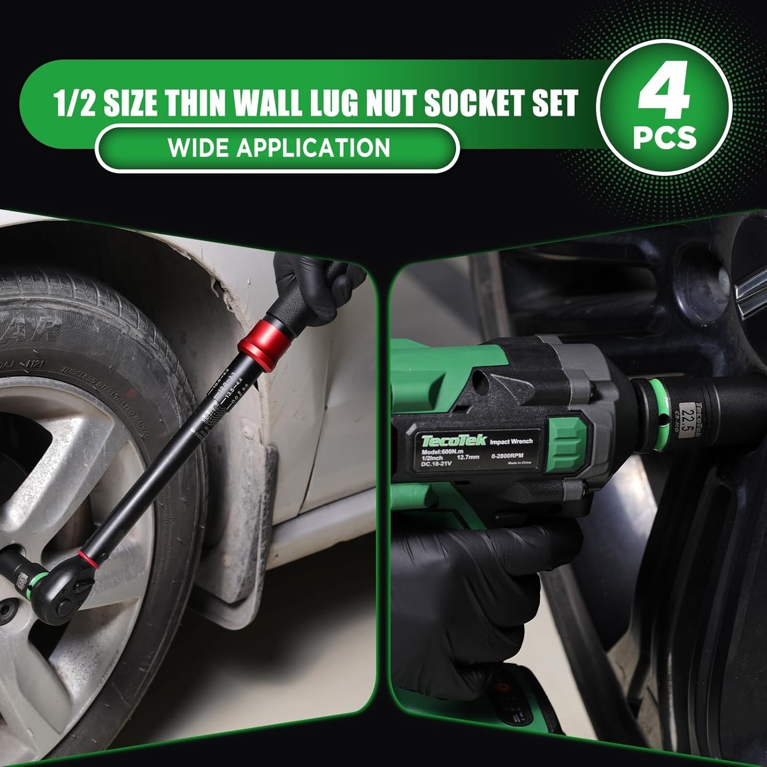4-Piece Chrome Molybdenum Lug Nut Socket Set with Impact Wrench Compatibility