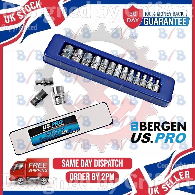 13PC SHALLOW SOCKET SET 1/4″ INCH SQUARE DRIVE 6 POINT TOOL 4MM-14MM FOR RATCHET