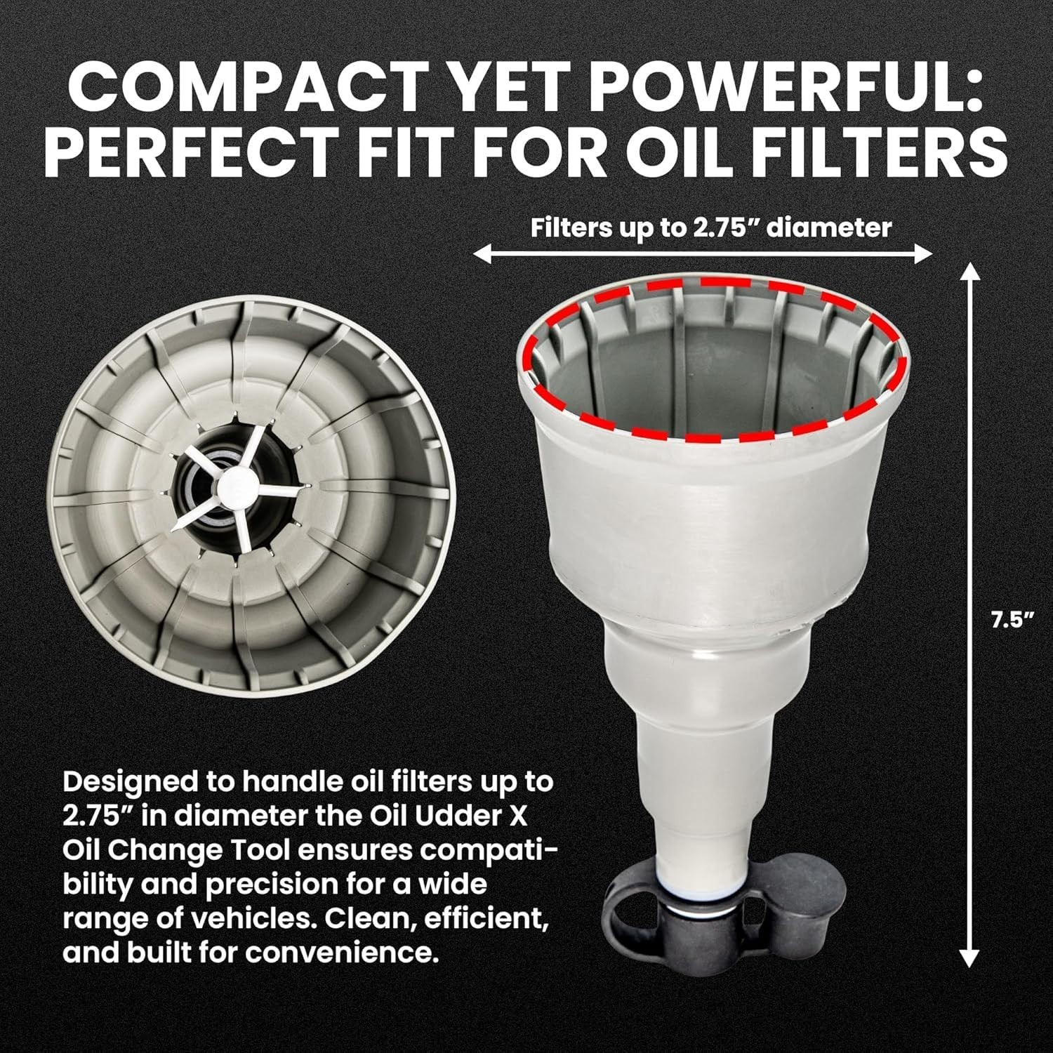 Oil Change Funnel & Magnet Tool Fits Up To 2.75 Inch Oil Filters