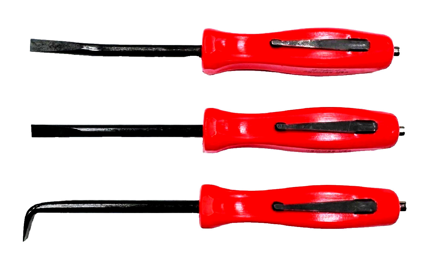*NEW* Snap-On POCKET PRY BAR SET = 3 PCS *RED HANDLES* 5″ LONG ~ MAGNETIC ENDS