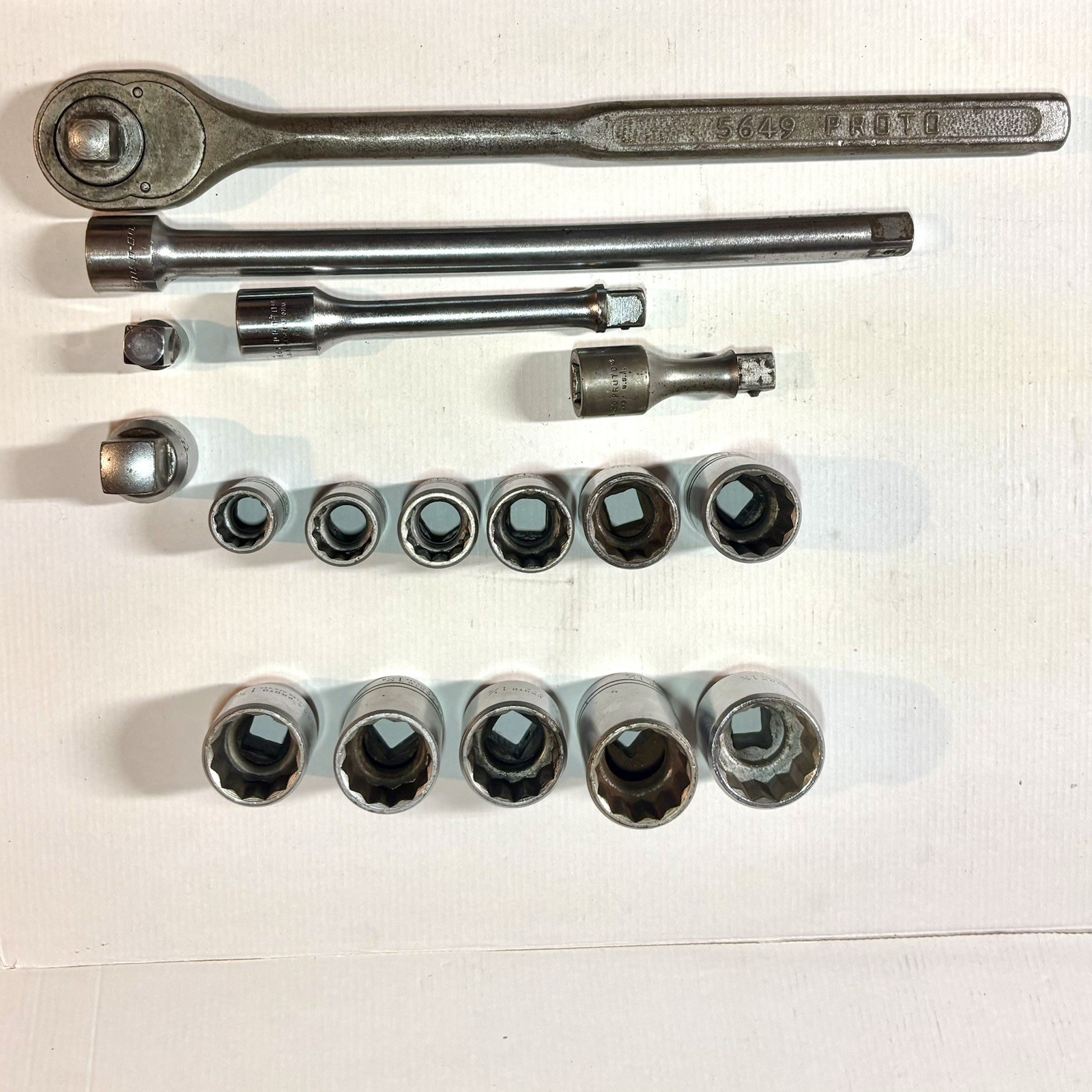 Proto 3/4” Drive 17 Piece Set Sockets Ratchet Extensions Adapters