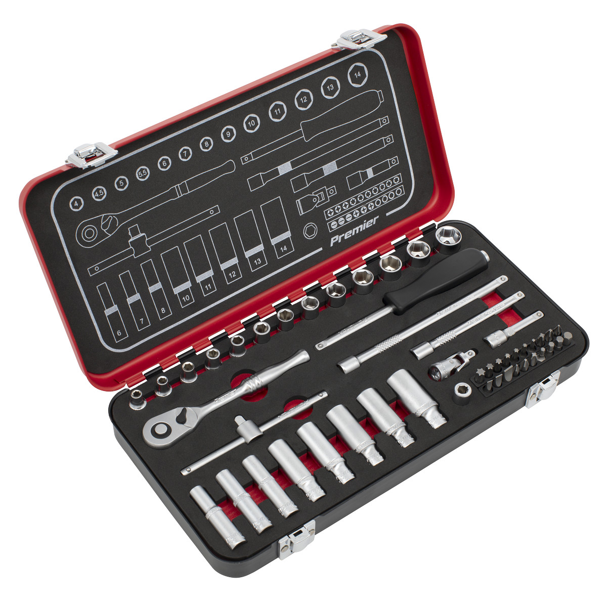 Premier Platinum Socket Set 49 Pieces 1/4″ Square Drive Chrome Vanadium Steel