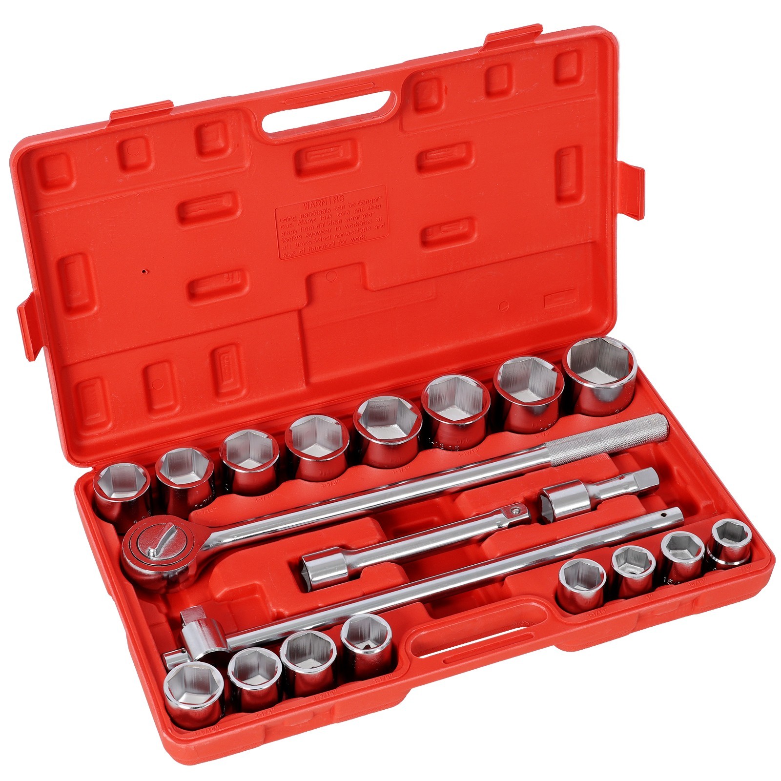 21PCS 3/4″ DRIVE SOCKET SET 6 POINTS,SAE Size,Red Blow Case