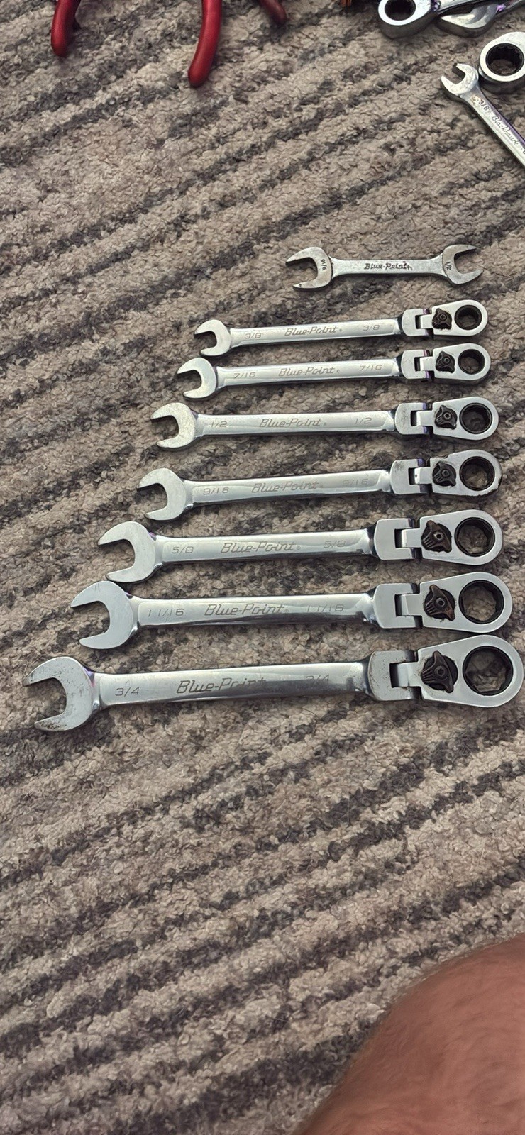 BluePoint BOER708A 5/16″ – 3/4″ 12-pt Ratcheting Flex Head Wrench Set(READ)