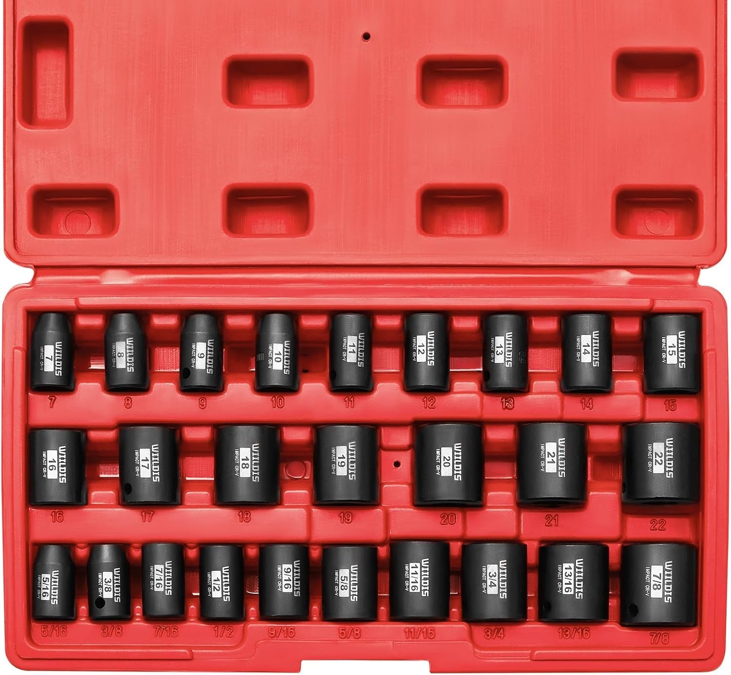 26 PCS 3/8″ Drive SAE and Metric Impact Socket Set, SAE 5/16” to 7/8″, Metric…
